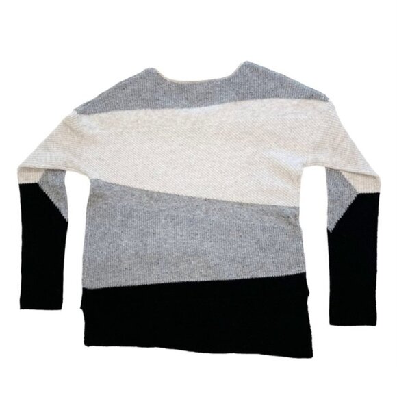 White + Warren Cashmere Sweater Women's Size XS Gray Black Colorblock Crew Neck - Picture 8 of 10